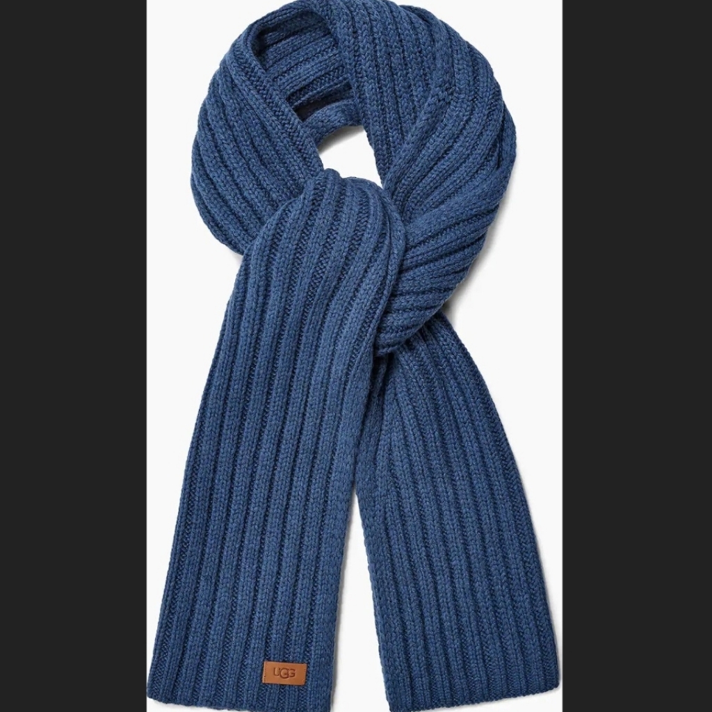 Ugg Diagonal Ribbed Stripe Scarf  Pacific Blue